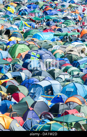 Tents,tents, tents. The view from the tower. The 2013 Glastonbury Festival, Worthy Farm, Glastonbury. 29 June 2013. Stock Photo