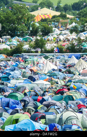 Tents,tents, tents. The view from the tower. The 2013 Glastonbury Festival, Worthy Farm, Glastonbury. 29 June 2013. Stock Photo