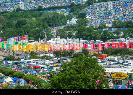 Tents,tents, tents. The view from the tower. The 2013 Glastonbury Festival, Worthy Farm, Glastonbury. 29 June 2013. Stock Photo