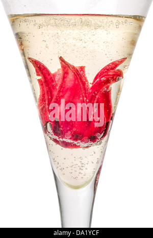 Champagne cocktail with hibiscus flower Stock Photo