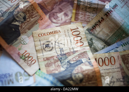 Money of Colombia. Colombian peso bills. COP banknotes. 10 pesos ...