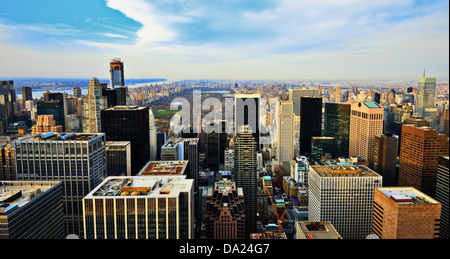 Manhattan skyline with a view of Central Park facing uptown in New York City. Stock Photo