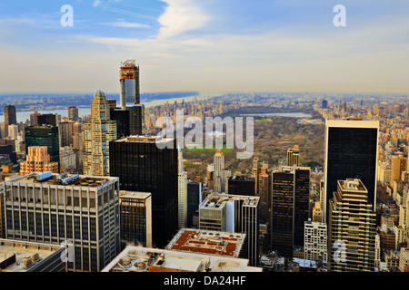 Manhattan skyline with a view of Central Park facing uptown in New York City. Stock Photo