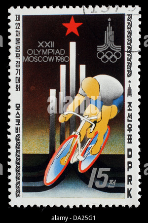 KOREA 1979: stamp printed in North Korea, shows Cycle races, emblem of Games, with inscription XXII Olympic Games, Moscow, 1980 Stock Photo
