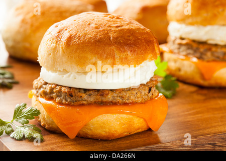 Homemade Egg Sandwich with Sausage and Cheese on a Roll Stock Photo