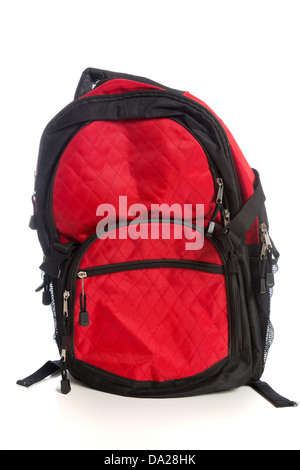 Red backpack on white background Stock Photo