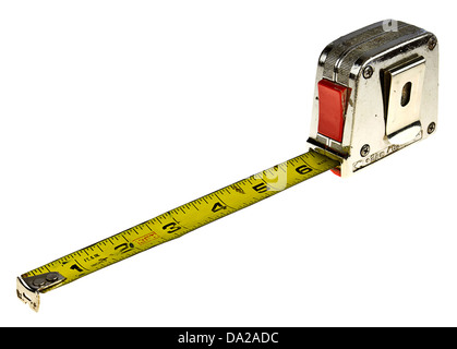 Old tape measure isolated on white with copy space. Stock Photo