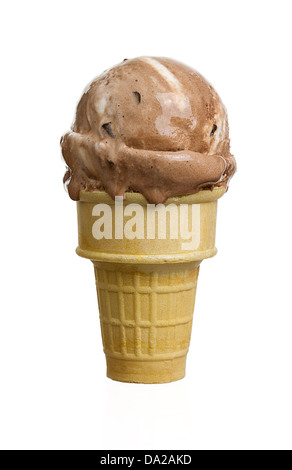 Ice cream cone with delicious chocolate flavor ice cream isolated on white. Stock Photo