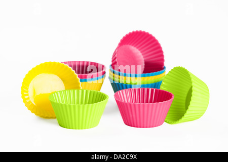 baking silicone cups for cupcakes or muffins on white background Stock Photo