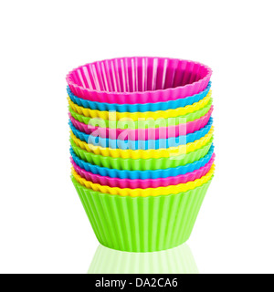 baking silicone cups for cupcakes or muffins on white background Stock Photo