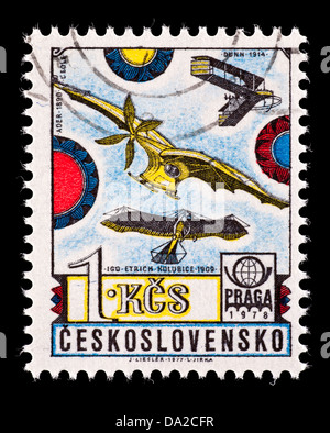 Postage stamp from Czechoslovakia depicting early aircraft. Stock Photo