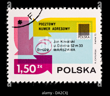 Postage stamp from Poland depicting an envelop showing a postal code, for the introduction of postal codes. Stock Photo