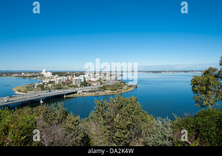 View from Mount Eliza's Kings Park across Swan river (r.) towards Mitchell Freeway and South Perth, Western Australia Stock Photo