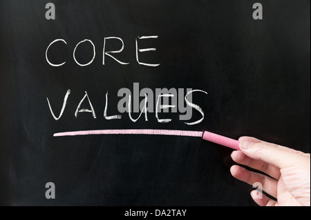 Core values words written on blackboard Stock Photo