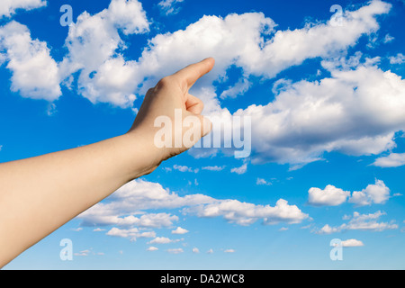 Pointing Hand Up To Sky.  Stock Photo