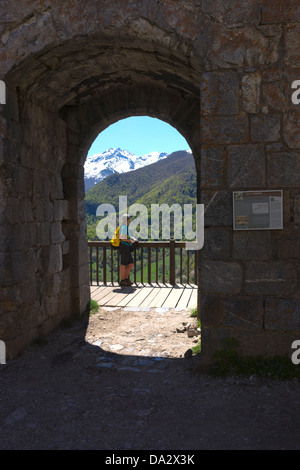 Montsegur, Cathar castle, Ariege, French Pyrenees Stock Photo