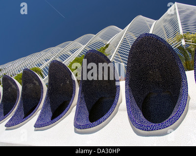 Valencia's Ciudad de las Artes y las Ciensias, Spain - winter garden decorations looking suspiciously like giant urinals Stock Photo