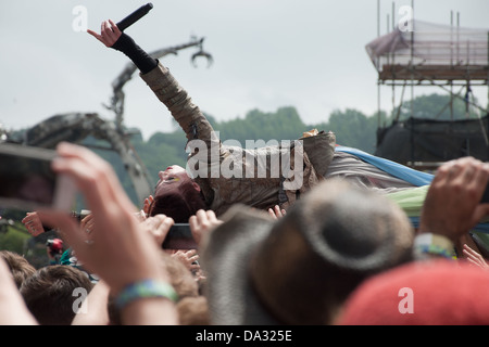 Amanda Palmer & The Grand Theft Orchestra perform at Glastonbury Festival of Contemporary Performing Arts 2013. Stock Photo