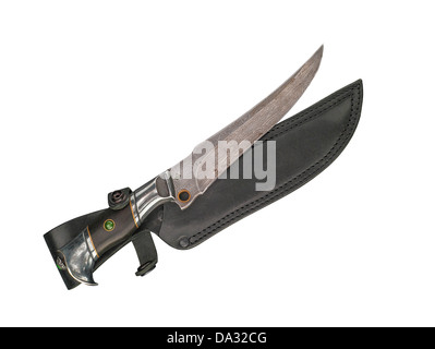 Old dagger with his black leather scabbard Stock Photo