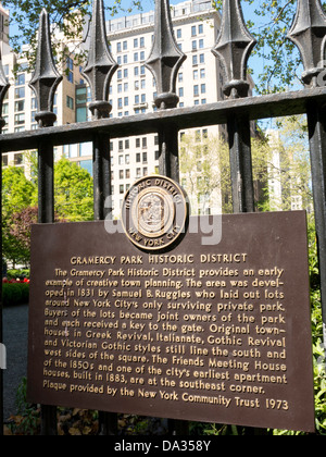 Gramercy Park Plaque, NYC Stock Photo