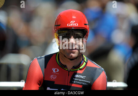 Nice, France. 02nd July, 2013. Cadel Evans during the Team Time Trial on stage 4 of the Tour De France from Nice. Credit:  Action Plus Sports/Alamy Live News Stock Photo