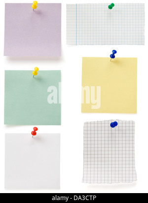 note paper and tack isolated on white background Stock Photo