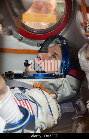 Baikonur Cosmodrome Kazakhstan, Expedition 34/35 Flight Engineer Tom Marshburn NASA conducts “fit check” dress rehearsal Soyuz Stock Photo