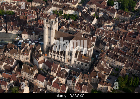 AERIAL VIEW. Collégiale Notre-Dame Basilica. Dole, Jura, Bourgogne-Franche-Comté, France. Stock Photo