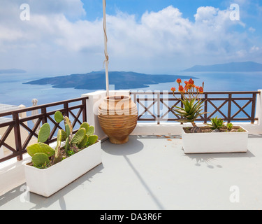 Plants on a rooftop at Fira Santorini Greece Stock Photo