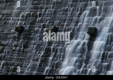Detail of Caban Coch, one of a series of Victorian dams built in the Elan Valley near Rhayader in Wales Stock Photo