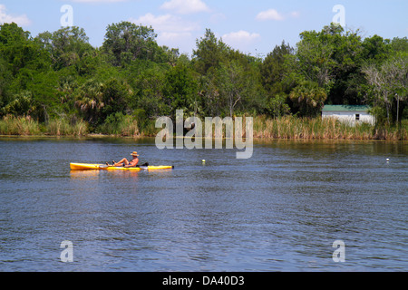 Florida Homosassa Springs,Old Homosassa,Homosassa River water,man men male adult adults,kayak,kayaker,visitors travel traveling tour tourist tourism l Stock Photo
