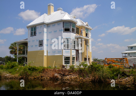 Florida Homosassa Springs,Old Homosassa,Homosassa River water,large house houses,under new construction site building builder,renovation,siding,Tyvek, Stock Photo