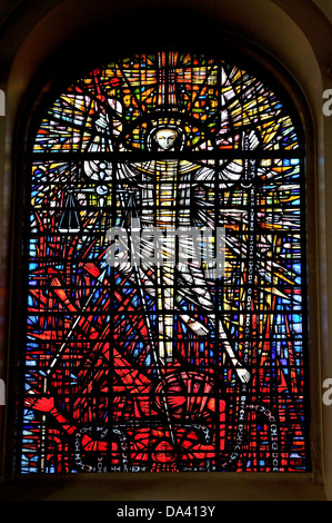 London, England, UK. Church of St Michael Paternoster Royal, Mission to Seafarers, Modern stained glass window (see description) Stock Photo