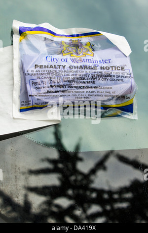 City of Westminster Penalty Charge Notice (Parking Ticket) on a Vehicle Windscreen Stock Photo