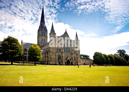 The west front of the Cathedral Church of the Blessed Virgin Mary in Salisbury Wiltshire England UK Stock Photo