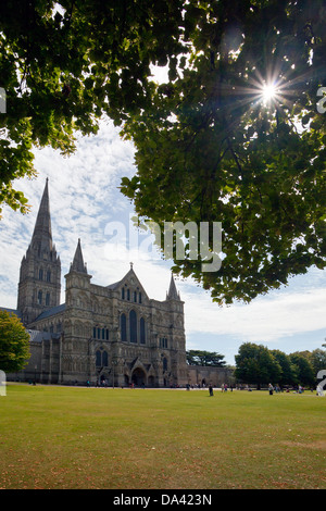 The west front of the Cathedral Church of the Blessed Virgin Mary in Salisbury Wiltshire England UK Stock Photo