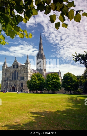 The west front of the Cathedral Church of the Blessed Virgin Mary in Salisbury Wiltshire England UK Stock Photo