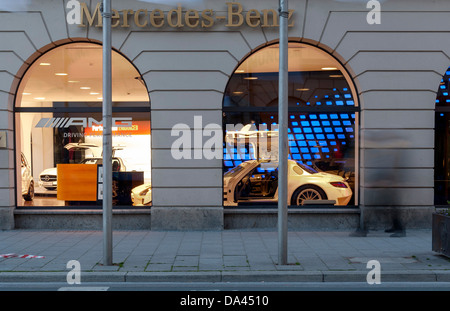 Mercedes Benz Store with AMG Mercedes SLK at Briennerstrasse Munich, Bavaria, Germany Stock Photo