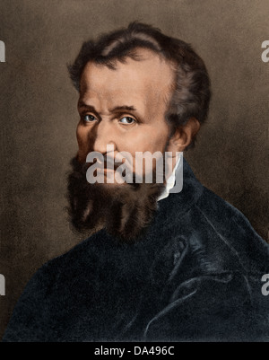 Portrait of artist Michelangelo. Digitally colored photogravure of an illustration Stock Photo