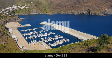 Panorama over Portbou bay and its marina, Costa Brava,Catalonia, Spain Stock Photo