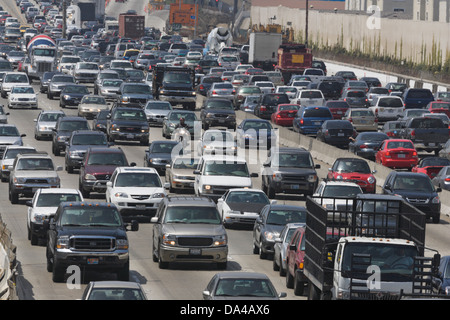 LOS ANGELES, CA – MAY 25: Freeway traffic heading north - south on the Freeway in Los Angeles California, U.S. on May 25, 2007. Stock Photo