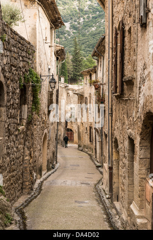 Ancient houses in the hill top village of St Guilhem le Desert Hérault Languedoc-Roussillon France Stock Photo