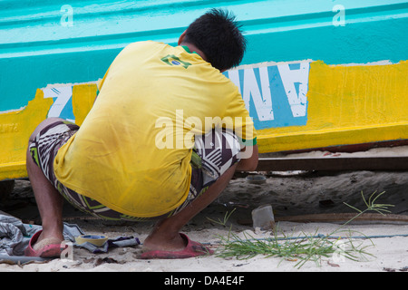 Small wooden fishing boats in Kuala Terengganu, Malaysia Stock