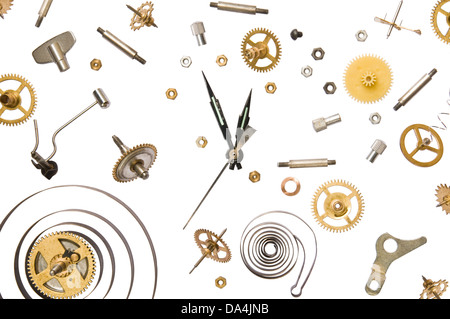 Traditional Clock Components parts of clock mechanism on pure white background Stock Photo - Alamy