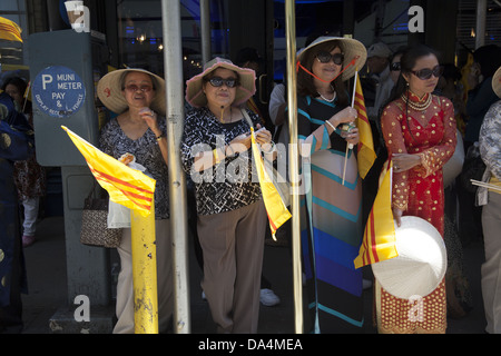 Vietnamese Americans march in the International Immigrants Day Parade on 6th Ave. in New York City. Stock Photo