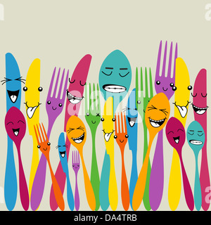 Multicolored happy social cutlery icons seamless pattern . Vector file layered for easy manipulation and custom coloring. Stock Photo