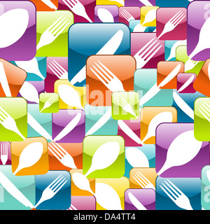 Multicolored cutlery icons pattern background. Vector illustration layered for easy manipulation and custom coloring. Stock Photo