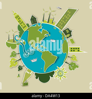 Go green concept world. Industry sustainable development with environmental conservation Globe. Vector illustration file layered for easy manipulation Stock Photo