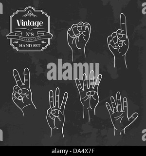 Retro blackboard set with counting hands gestures set. Vector illustration layered for easy manipulation and custom coloring. Stock Photo