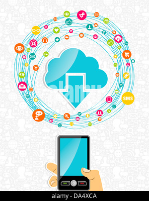 Cloud computing network diagram with hand drawn smartphone. Vector ...
